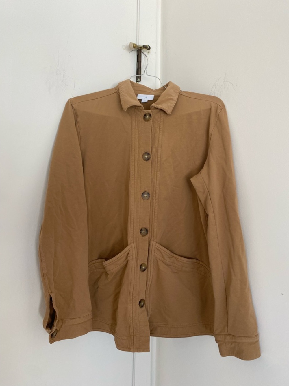 J Jill Camel Knit Barn Jacket Shacket Chore Tan Button-Front Cotton Blend Medium